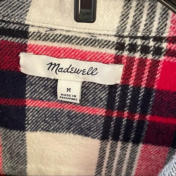 Womens Sz M Madewell Flannel Oversized Ex-Boy Friend plaid shirt Red/White/black - Picture 6 of 6